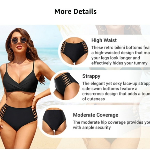 Holipick  High Waisted Bikini Bottom Full Coverage Strappy Swimsuit Bottom - Picture 4 of 5